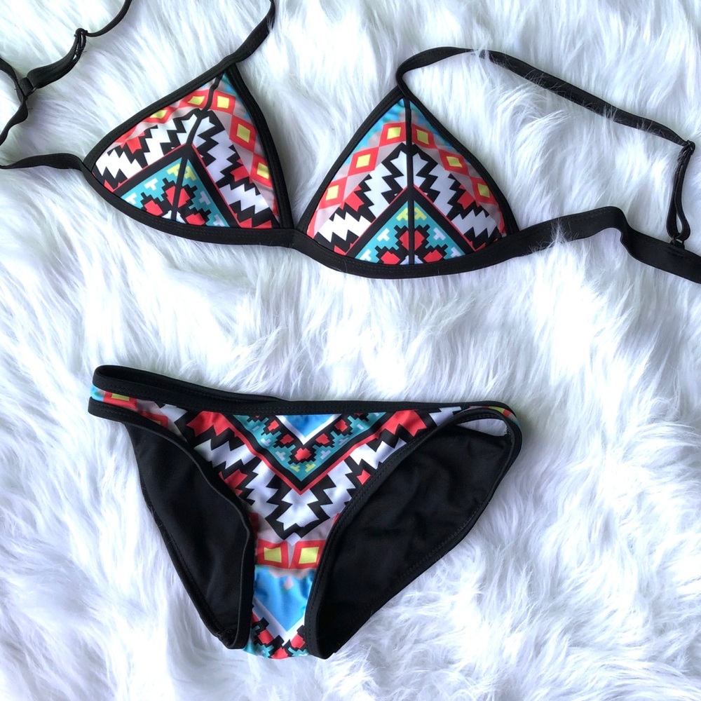 NEW Aztec Southwestern Bikini Black Blue White L